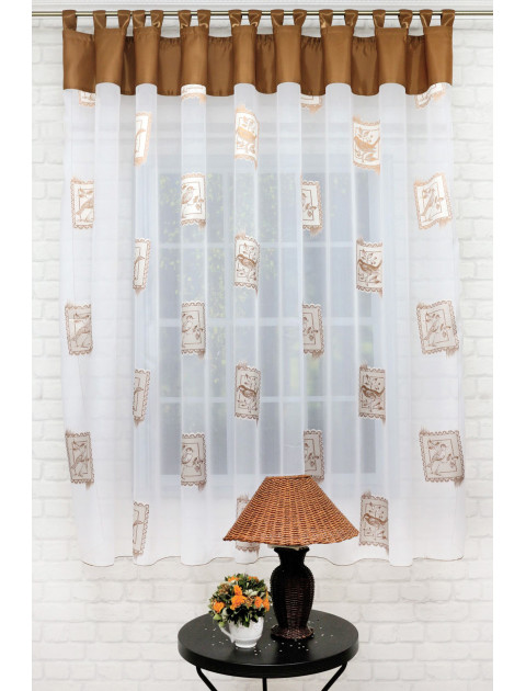 Тюль Римма.Птички бело-коричневый