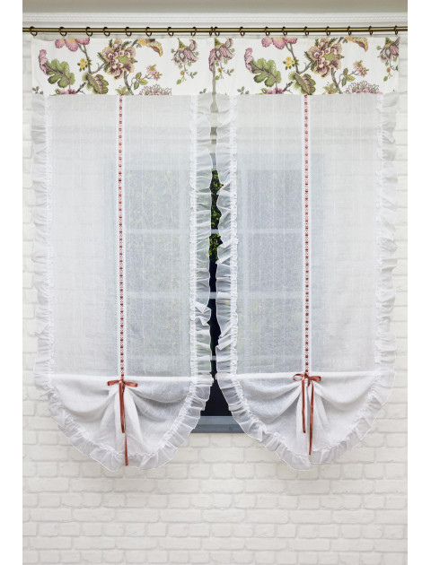 Тюль Маруся экран с утяжелителем бело-зеленый 2 полотна