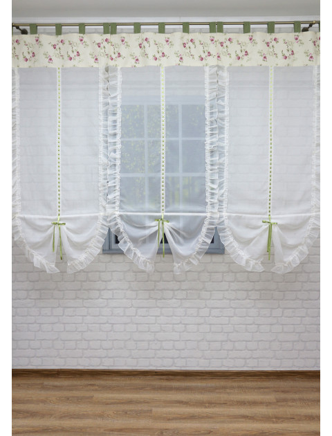 Тюль Маруся экран с утяжелителем бело-бежевый, цветы 3 полотна