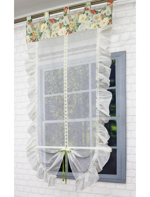 Тюль Маруся экран с утяжелителем молочно-бежевый. сетка. Крупные цветы 1 полотно