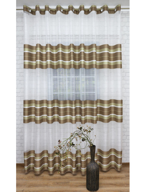 Тюль Дарама белый с хаки на люверсах