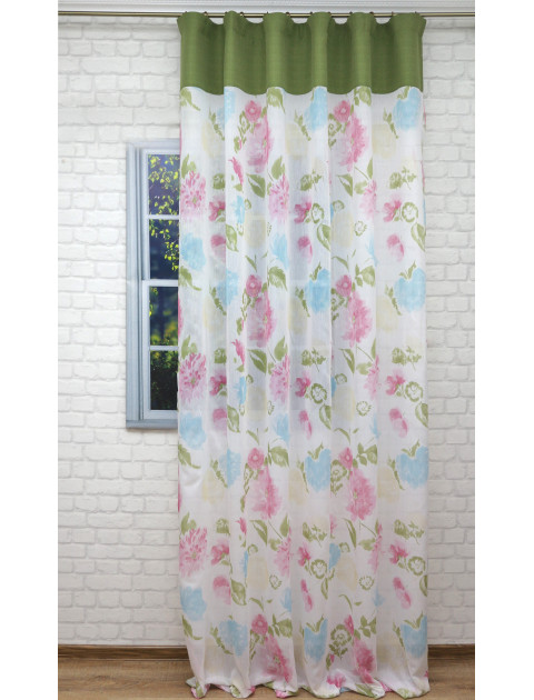 Тюль Акварель на манжете розово-зеленый