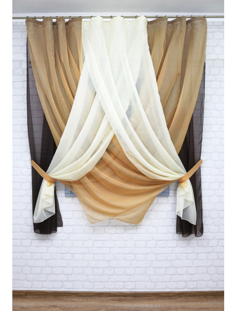 Тюль Радуга персиковый, коричневый