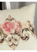Наволочка декоративная Монплезир Роза с печатью полулен бежевый розовый