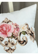 Наволочка декоративная Монплезир Роза с печатью полулен белый розовый