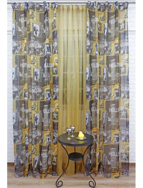 Комплект тюлей "Голливуд" 9920, черно-желтый