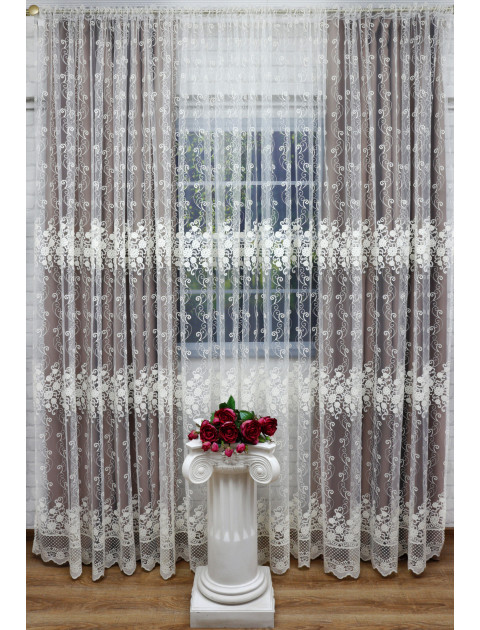 Тюль Сетка-Вышивка 712931ecru, молочный