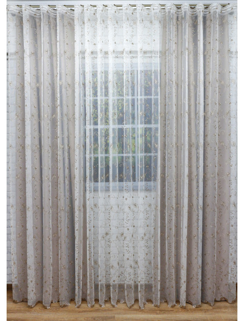 Тюль Сетка-Вышивка 394417,бежево-молочный