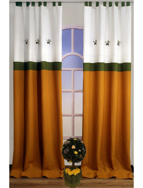 Комплект штор "Олива" 2097b, бело-горчично-зеленый