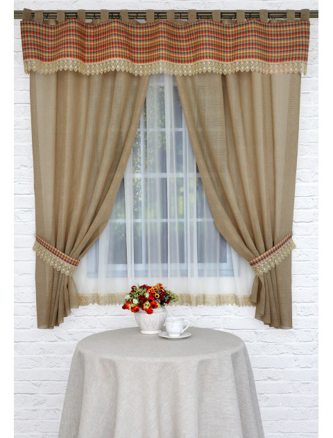 Комплект штор и тюля "Кантри" с ламбрекеном 2055krm, бежево-молочный