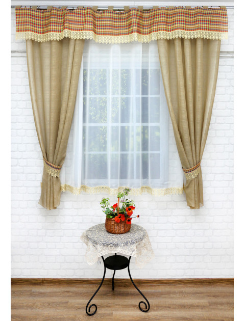 Комплект штор и тюля "Кантри" с ламбрекеном 2055or, красно-оранжевый