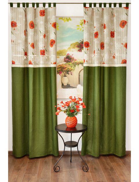 Комплект штор "Английский сад. Маки", 2006m, зелено-оранжевый