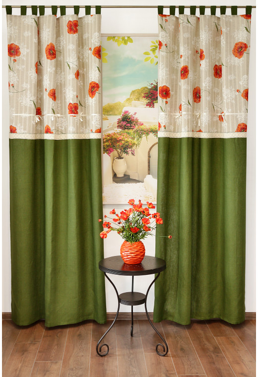 Комплект штор "Английский сад. Маки", 2006m, зелено-оранжевый