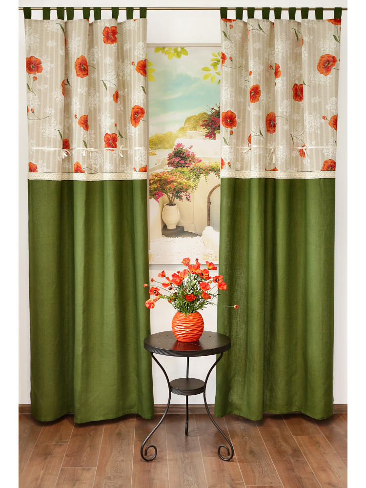 Комплект штор "Английский сад. Маки", 2006m, зелено-оранжевый