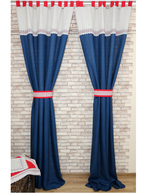 Комплект штор "Рута" 2148, синий, красные подхваты
