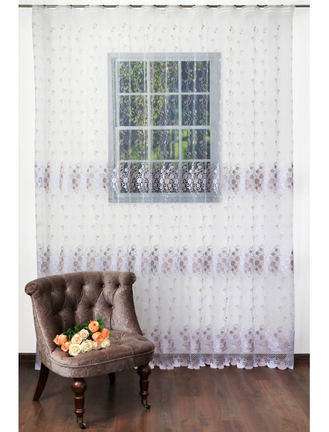 Тюль Сетка-Вышивка 712931pudra_beuaz, белый, бежевый