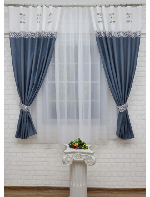 Комплект штор "Девять букетиков" 8877, серосиний