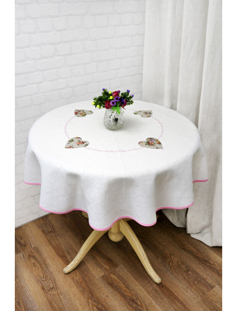 Скатерть круглая "Любава", белый, розовая кайма