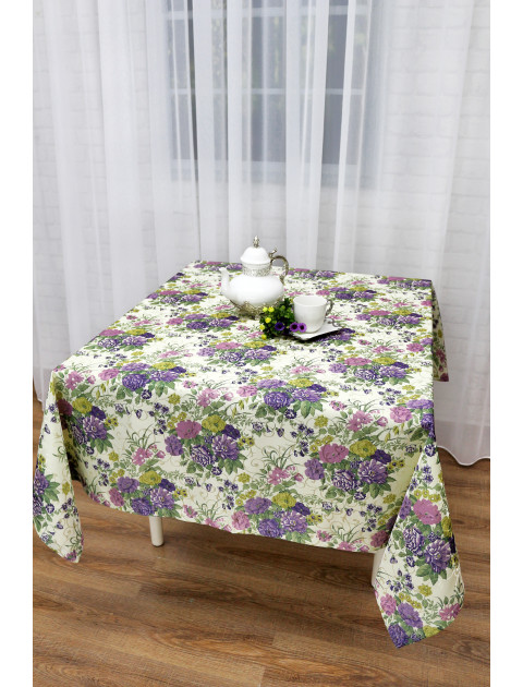 Скатерть "Печать цветы", фисташковый, зеленый, фиолетовый Скатерть "Печать цветы", фисташковый, зеленый, фиолетовый
