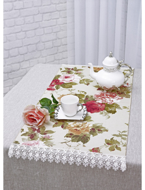 Дорожка "Букет" с ажуром, бежево-зеленый