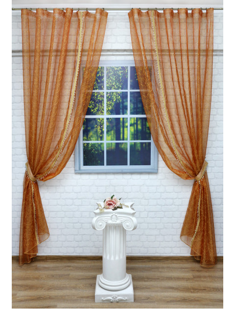 Тюль "Назелли" premium, со стеклярусом , 8153, оранжевый