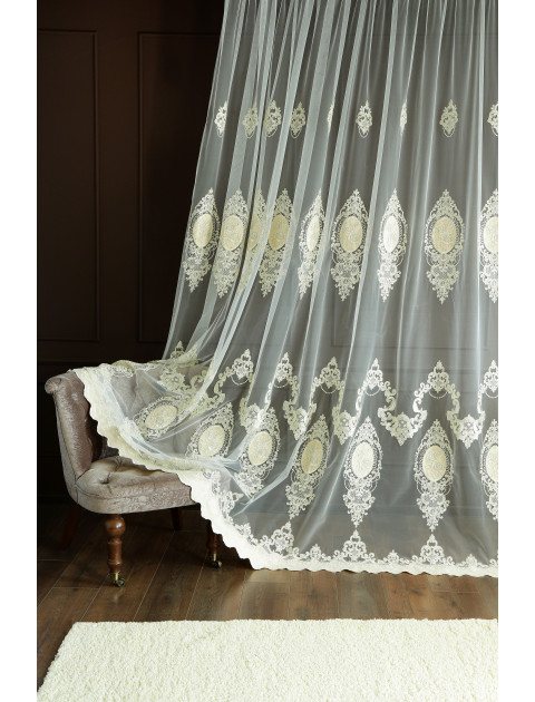 Тюль сетка с вышивкой, кордовая нить, бархат 6032 v 2 молочный