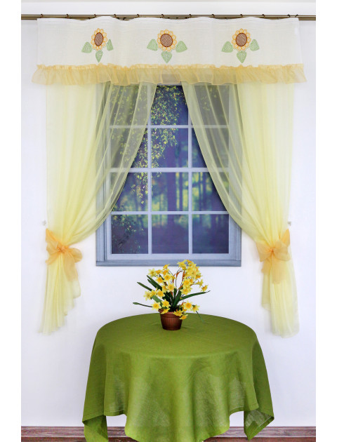 Тюль "Подсолнухи" желтый, желтая юбочка