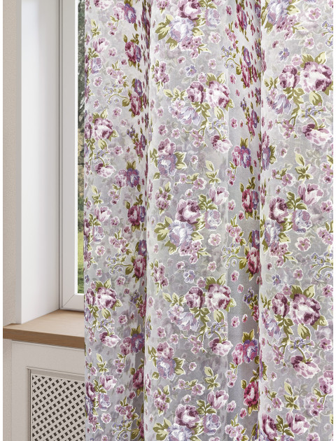 Тюль Романтик L 8201v3 органза цветы белый зеленый сиреневый