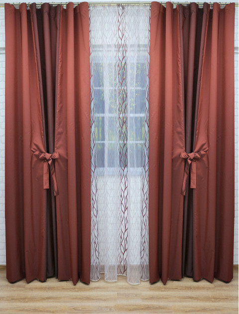 Комплект штор и тюля "Адель" темно-бордовый