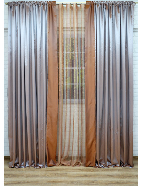 Комплект штор и тюля "Моника" сиреневый, оранжевый