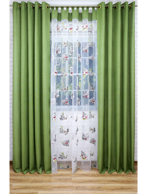 Комплект штор и тюля "Города" 2063 зелено-серый