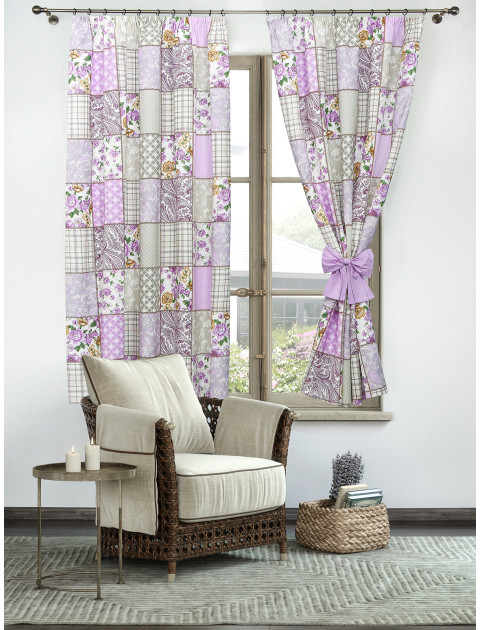 Комплект штор  Усадьба Пэчворк молочный сиреневый