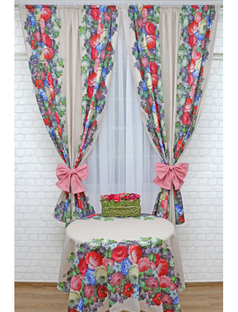 Комплект штор "Усадьба.Цветочная роспись" белый,розовый