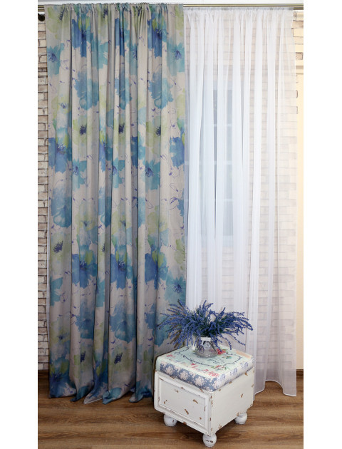 Штора "Цветы акварели" larindav4 серый,голубой