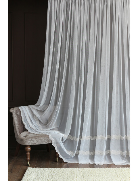 Тюль сетка-вышивка 26001v4242 кружево и стразы белый золотистый