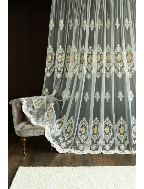 Тюль сетка с вышивкой, кордовая нить, бархат 7006 v 41 молочный