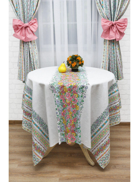 Скатерть "Усадьба. Цветочная Дорожка редкая" 2169-902-300071SK, серый, зеленый, розовый Скатерть "Усадьба. Цветочная Дорожка редкая" 2169-902-300071SK, серый, зеленый, розовый