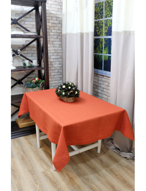 Скатерть Лен с мережкой, терракотовый
