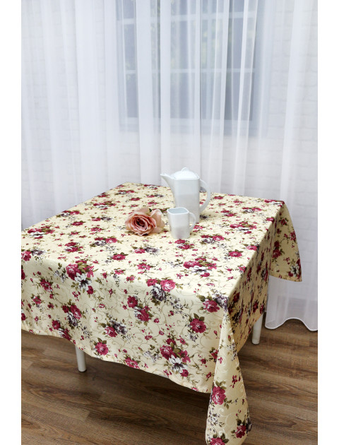 Скатерть "Розовые цветы", сливочно-желтый,розовые цветы Скатерть "Розовые цветы", сливочно-желтый,розовые цветы