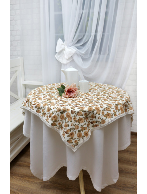 Скатерть "Цветы", тонкое кружево, молочный