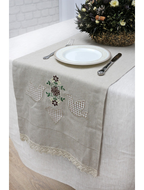 Дорожка " Совет да любовь" с кружевом,  темно-бежевый