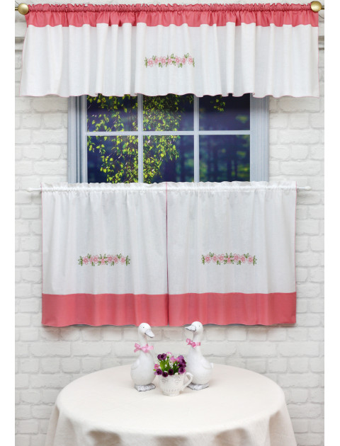 Шторки - кафе "Цветочный венок", белый, розовый