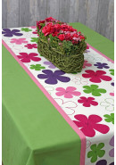 Скатерть "Цветы" комбинир, зеленый, розовая кайма, цветы