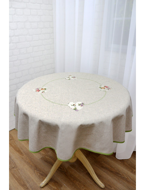 Скатерть "Любава" круглая, серый, зеленый, вышивка