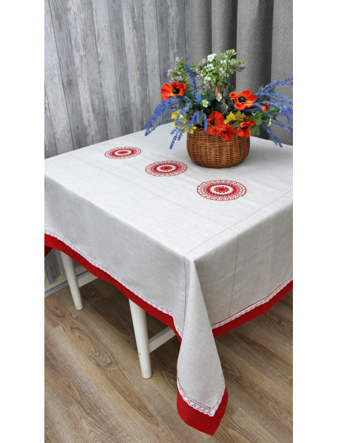 Скатерть Кадриль с кружевом, серо-красная