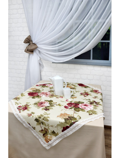 Скатерть с ажуром "Цветы", бежевый