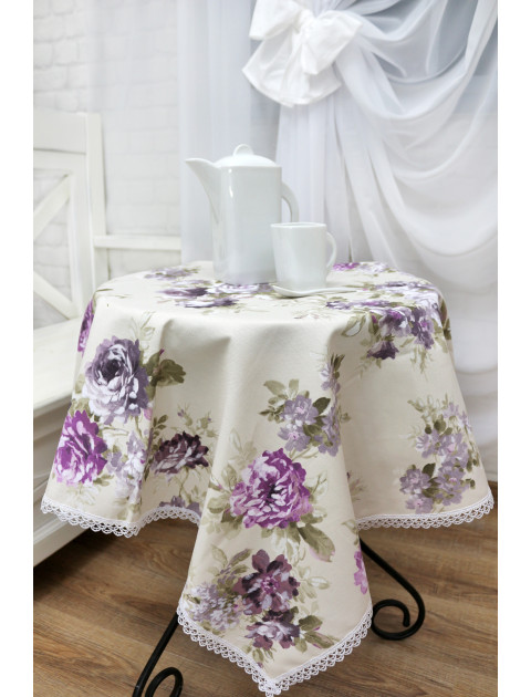 Скатерть" Пионы", бежево-сиреневый