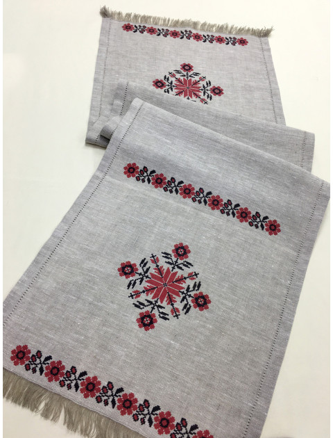 Дорожка "Полька" с мережкой, серая бахрома