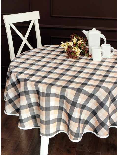 Скатерть Клетка полулен темно-коричневый пшеничный