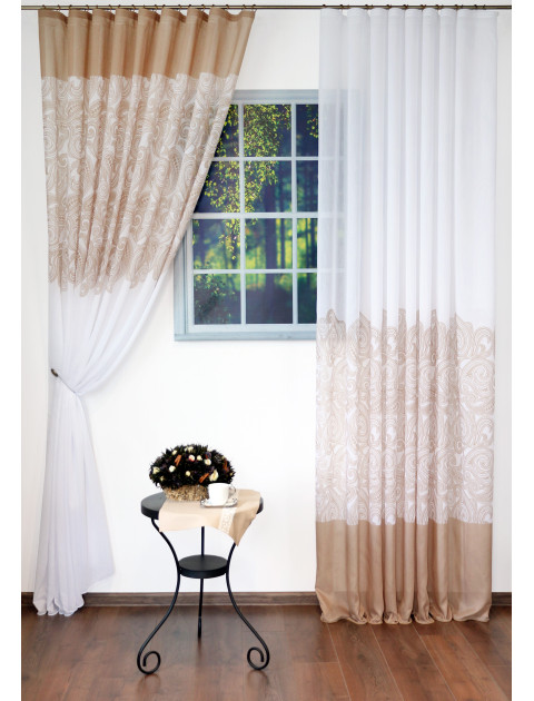 Тюль "Медина, 1428v6, бежевый вензель, два ассиметричных полотна